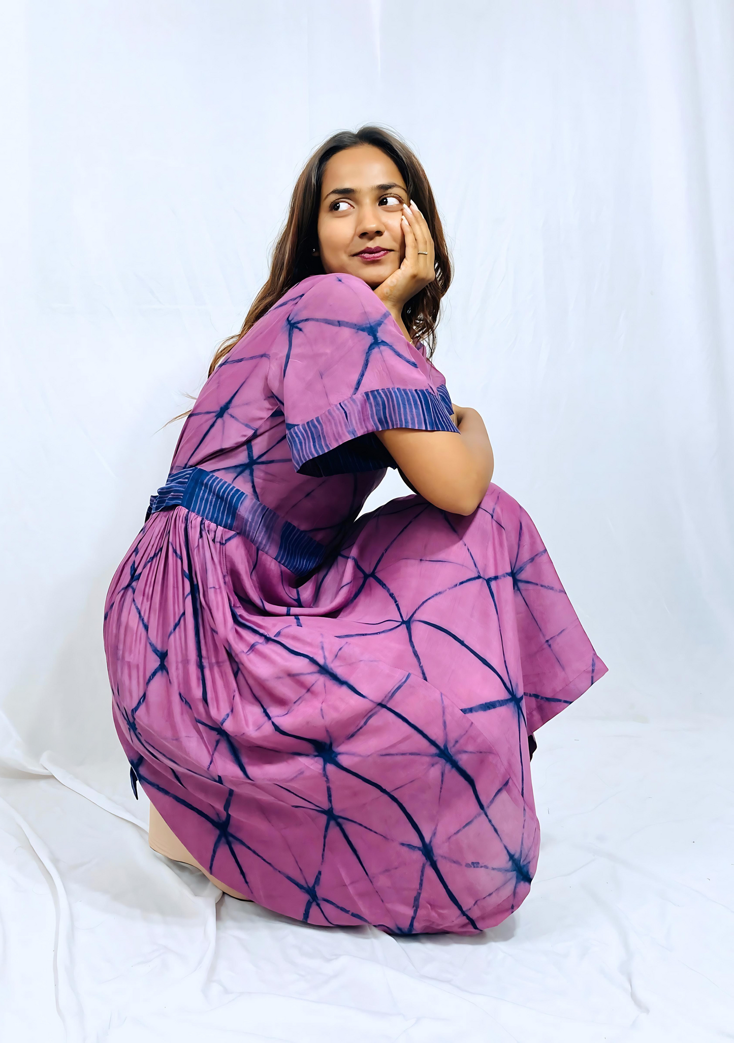 Handcrafted shibori with Belt Dress