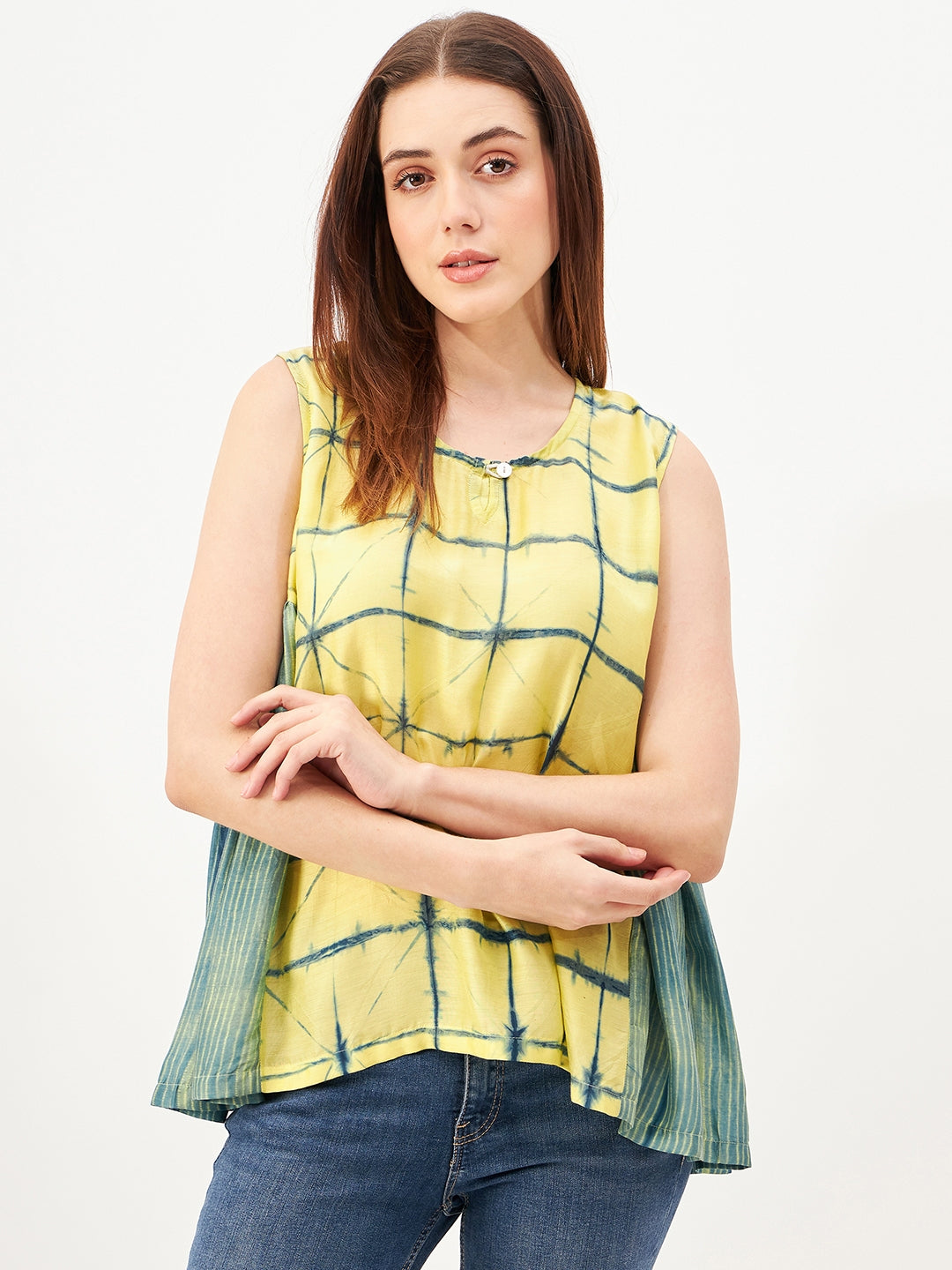 Handcrafted shibori cut sleeve top