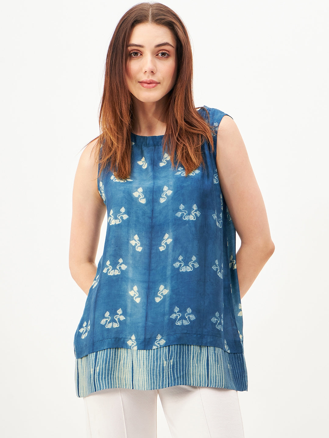 Handcrafted shibori cut sleeves Top