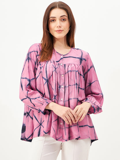 Handcrafted shibori  gathered top