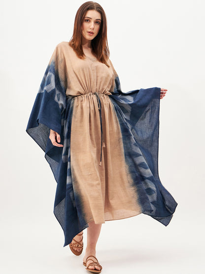 Indigo khaki shibori kaftaan