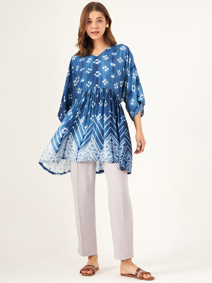 indigo blue shibori relaxed fit top