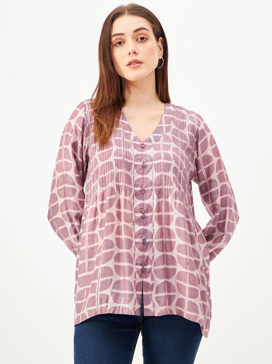 Handcrafted shibori top with full sleeves , button embelishment