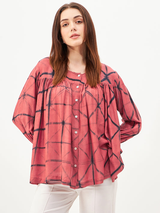 Handcrafted shibori  gathered top