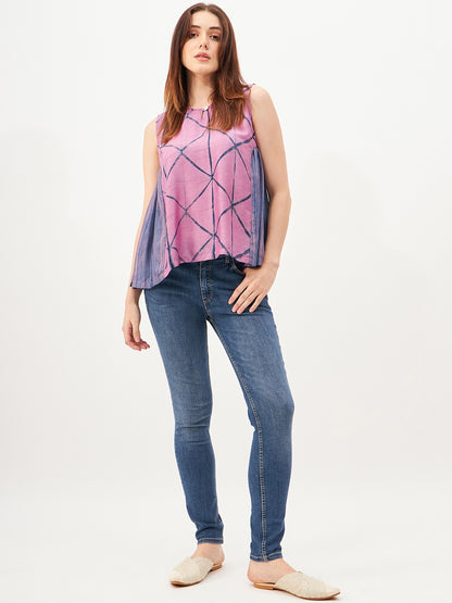 Handcrafted shibori cut sleeve top