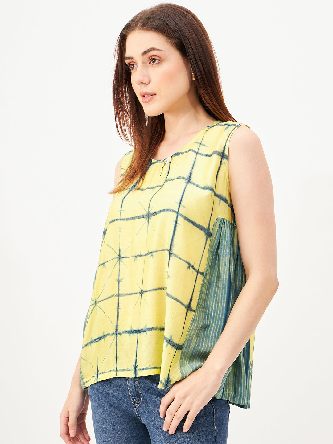 Handcrafted shibori cut sleeve top