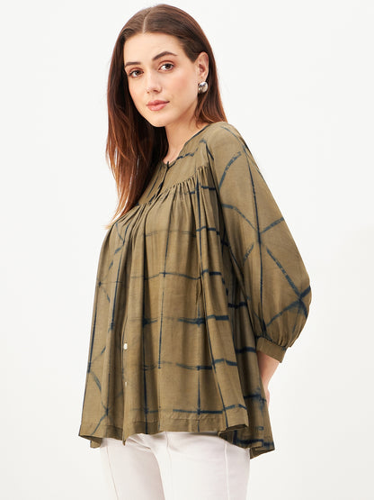 Handcrafted shibori  gathered top