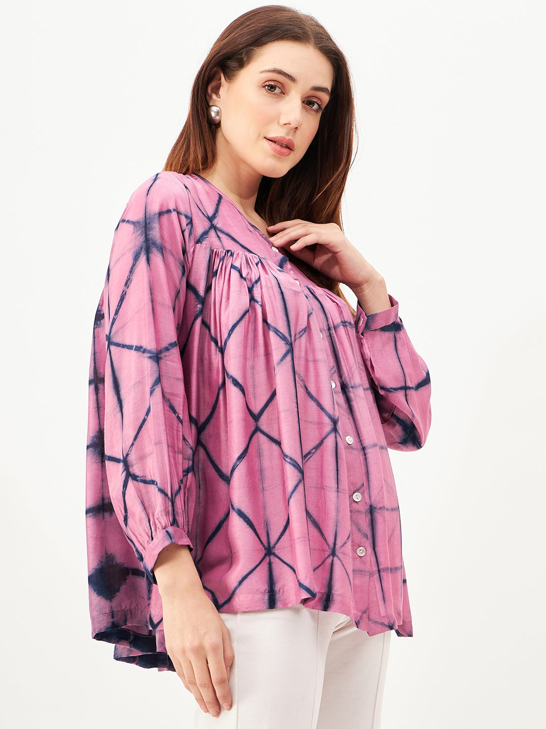 Handcrafted shibori  gathered top