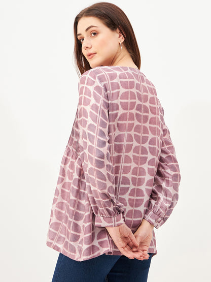 Handcrafted shibori top with full sleeves , button embelishment