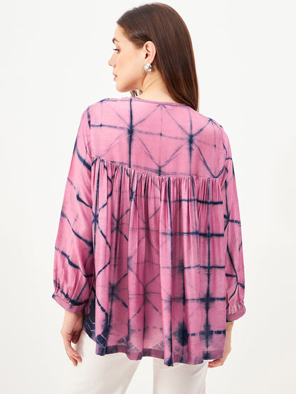 Handcrafted shibori  gathered top