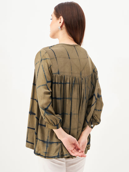 Handcrafted shibori  gathered top