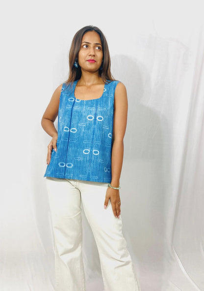 Handcrafted shibori cut sleeves cotton Top