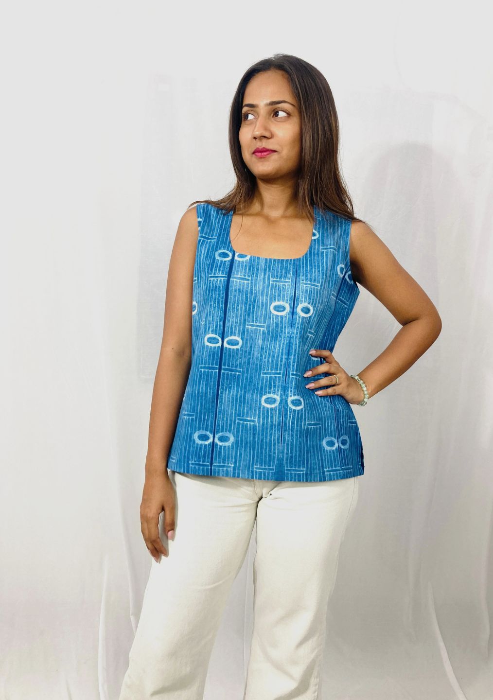 Handcrafted shibori cut sleeves cotton Top