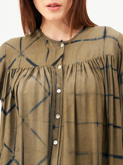 Handcrafted shibori  gathered top