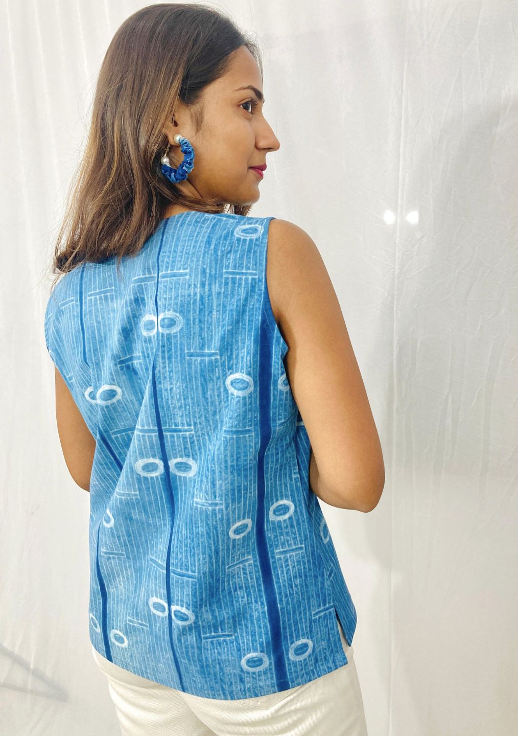 Handcrafted shibori cut sleeves cotton Top