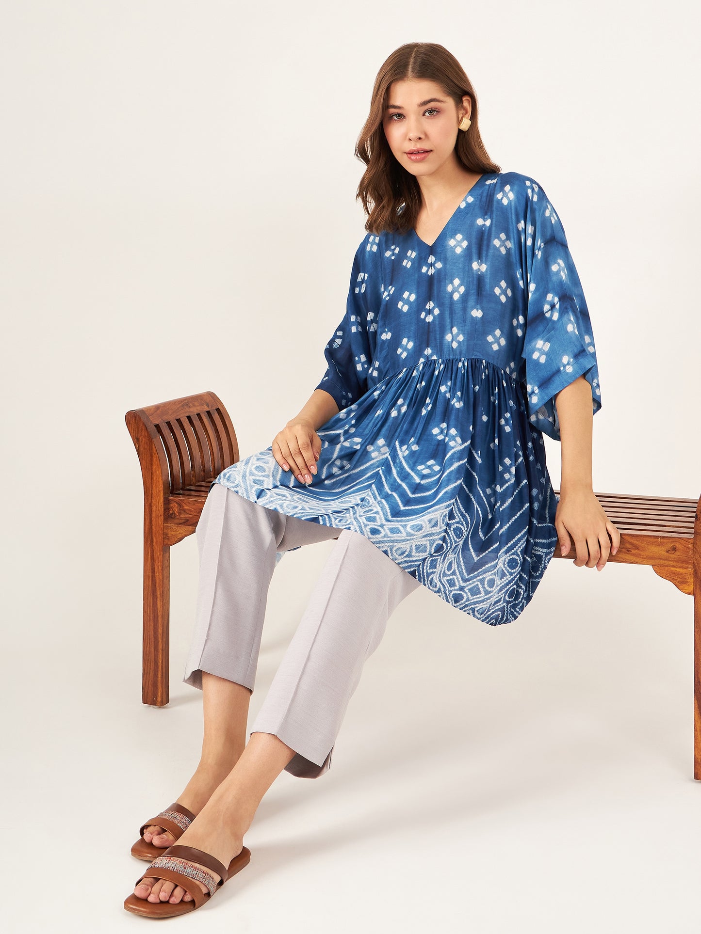 indigo blue shibori relaxed fit top