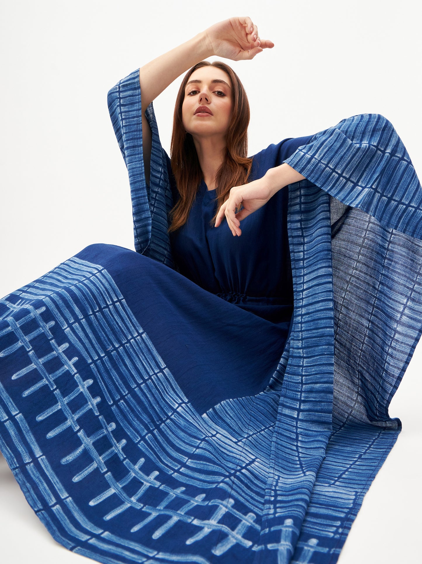 Indigo handcrafted shibori kaftan