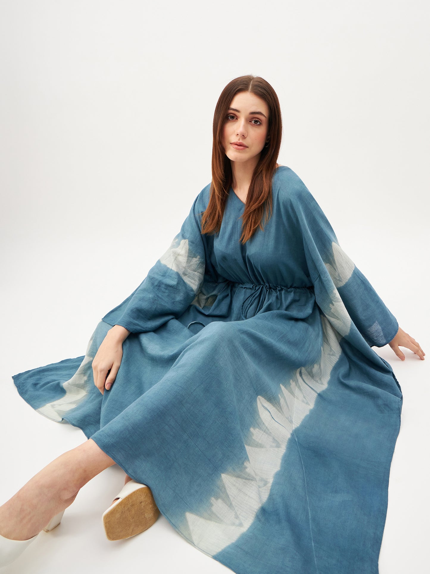 Indigo handcrafted shibori kaftan