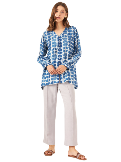 Handcrafted Shibori Top With Full Sleeves