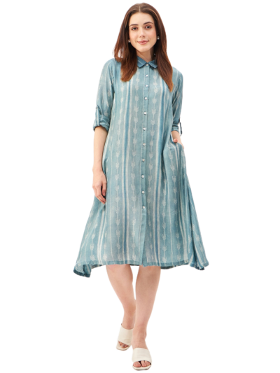 Handcrafted Shibori Shirt Collar Dress